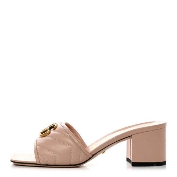 GUCCI 
Nappa Matelasse GG Marmont 55mm Slide Sandals Skin Rose 38 1/2 - Picture 2 of 16